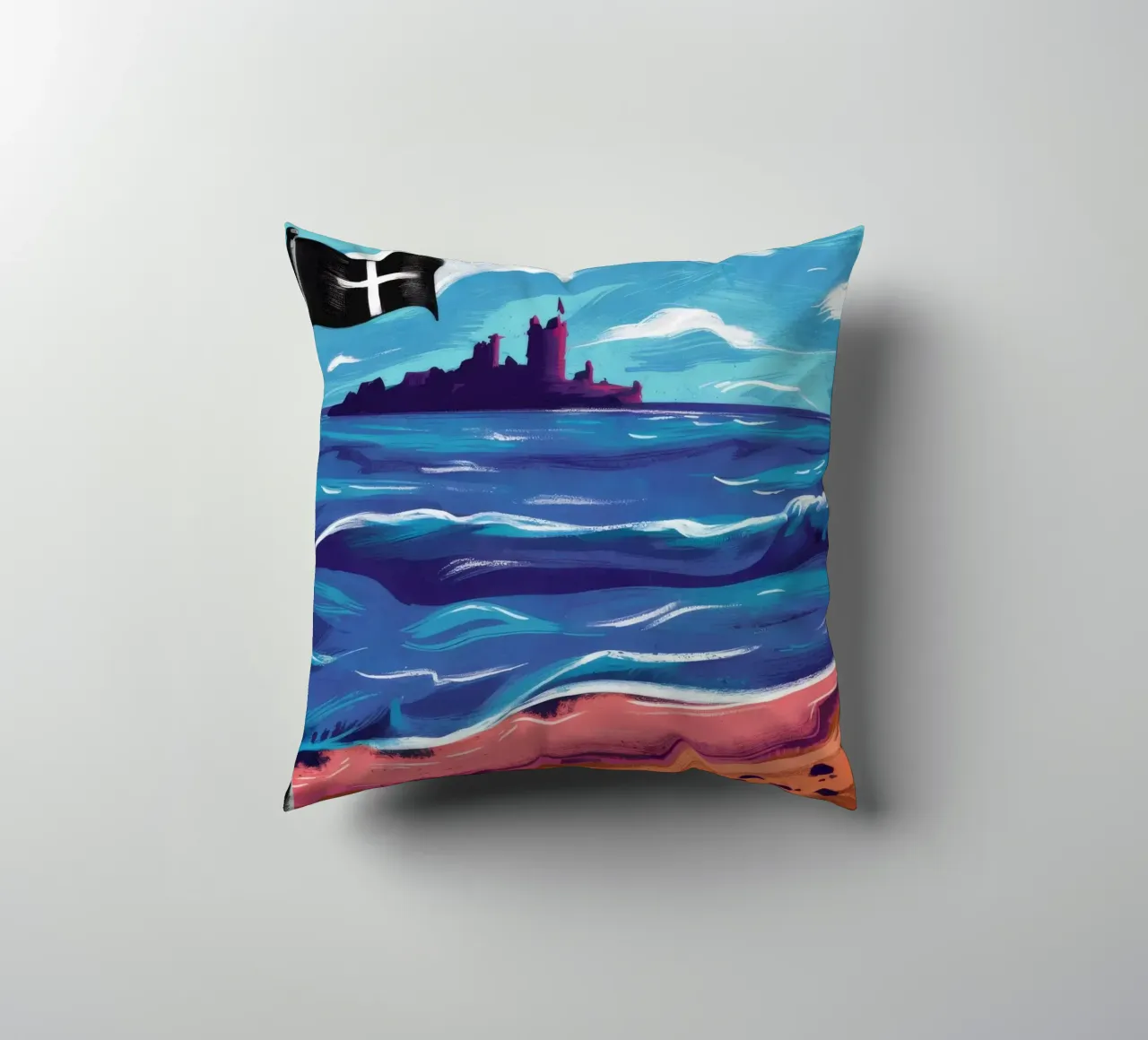 Bandiera nera sulla spiaggia cuscino da Silk Palette