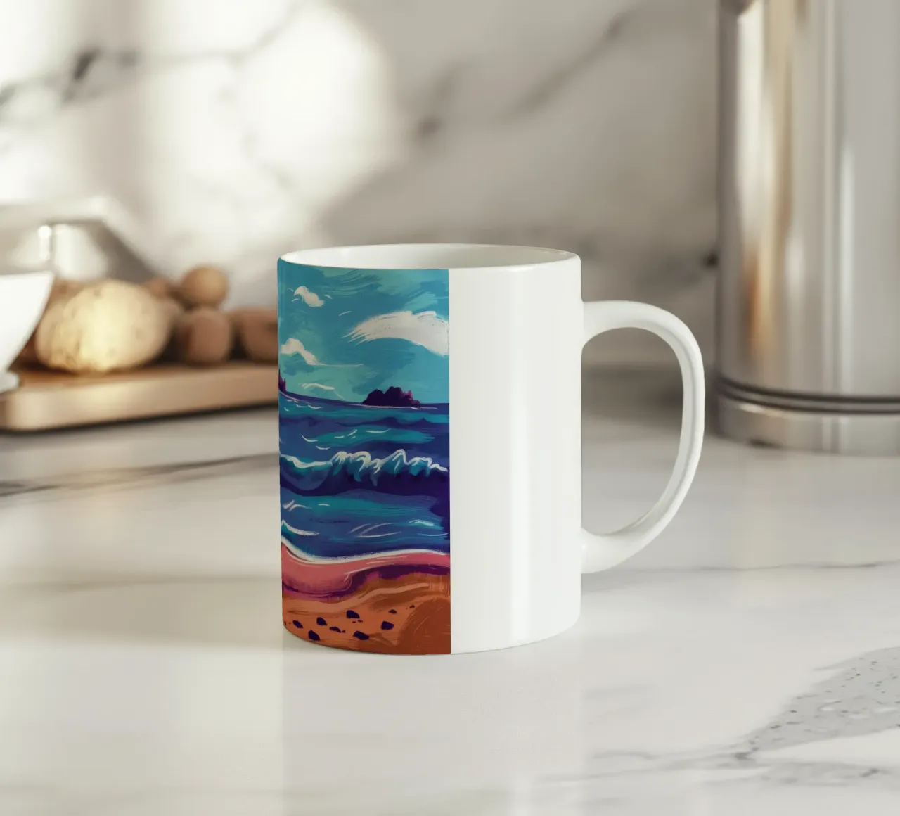 Bandiera nera sulla spiaggia tazza in ceramica da Silk Palette