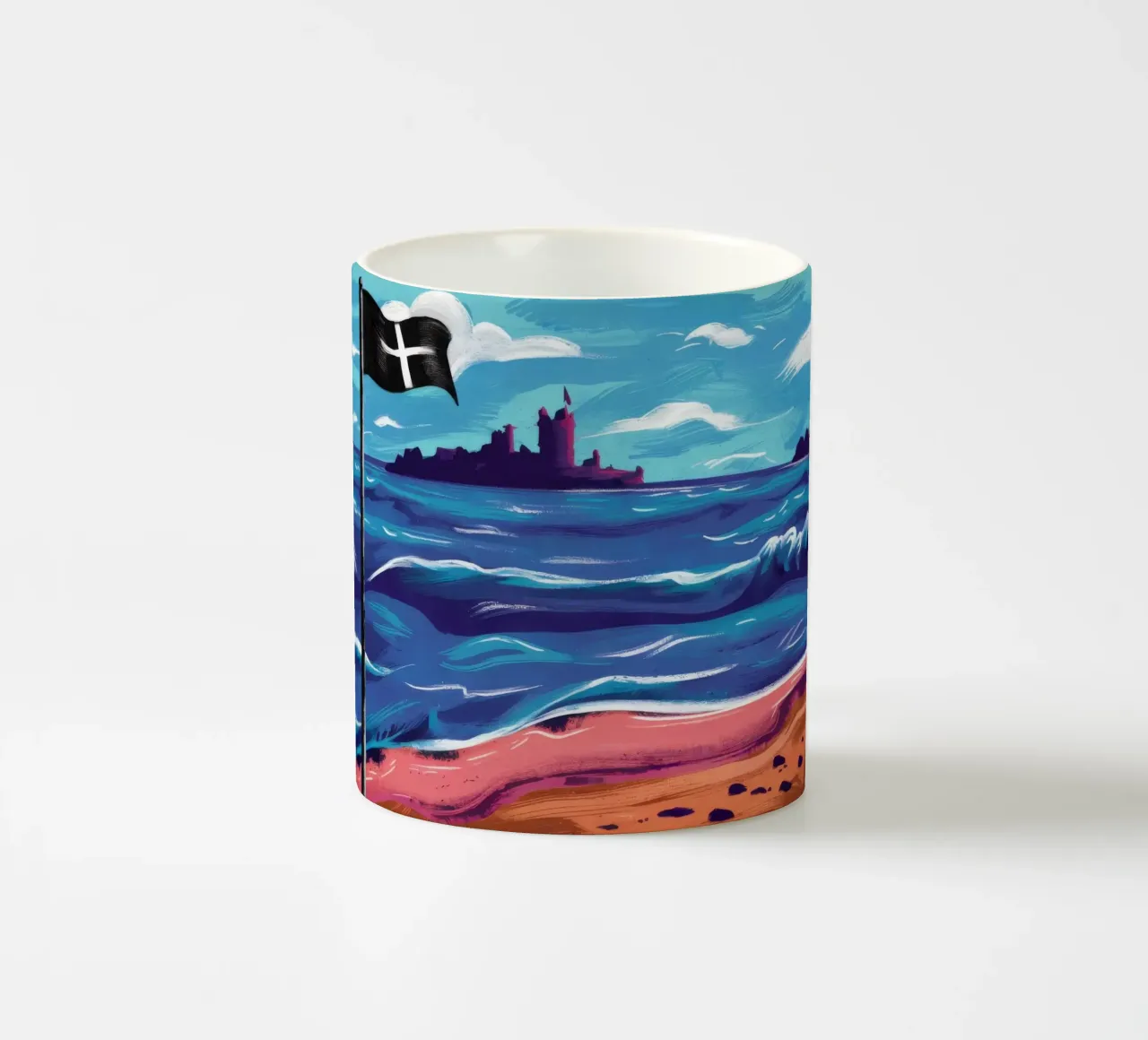 Bandiera nera sulla spiaggia tazza in ceramica da Silk Palette