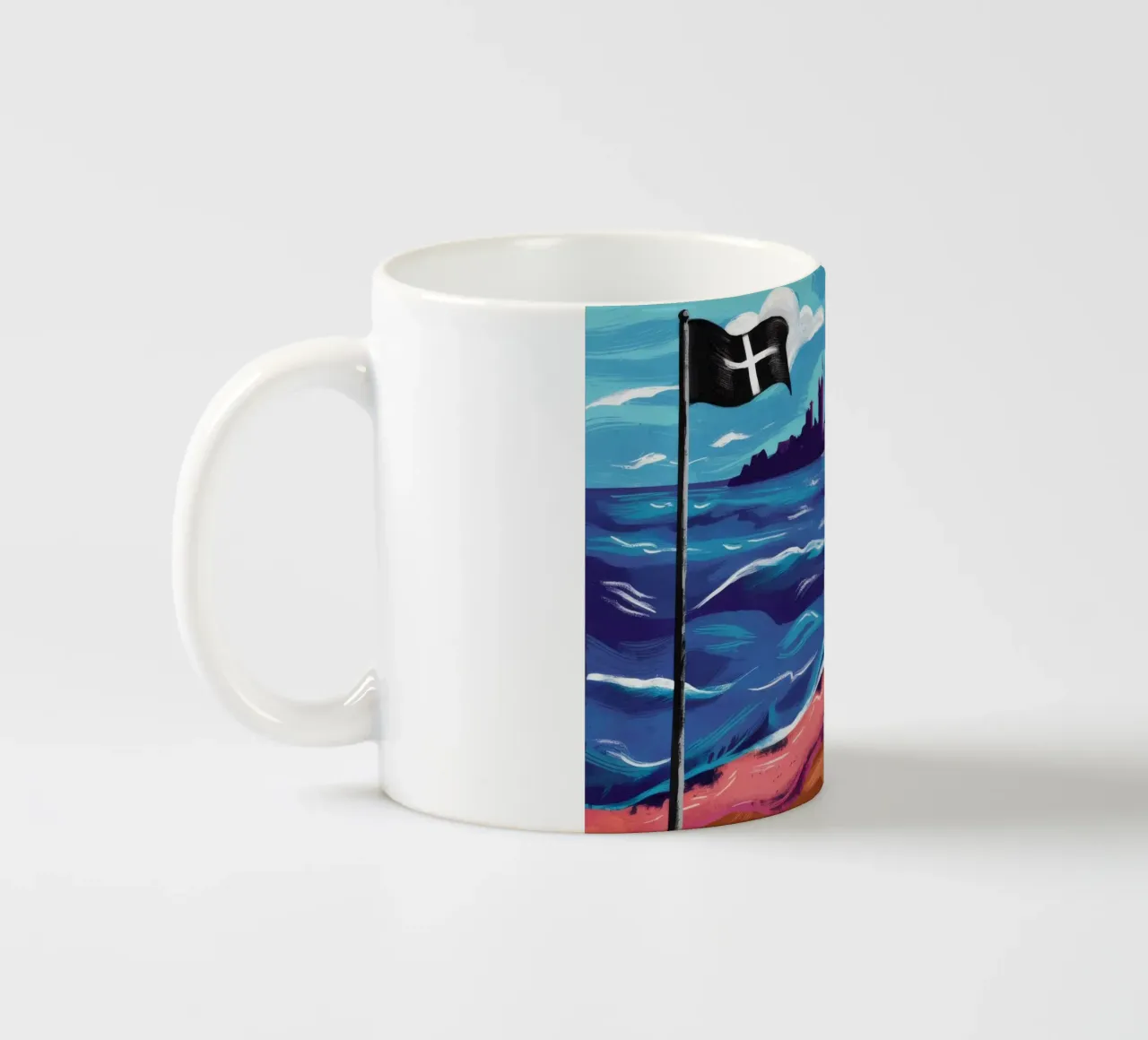 Bandiera nera sulla spiaggia tazza in ceramica da Silk Palette