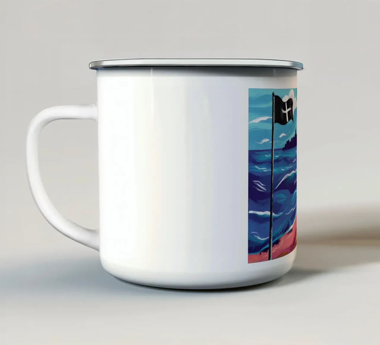 Bandiera nera sulla spiaggia tazza in smalto da Silk Palette