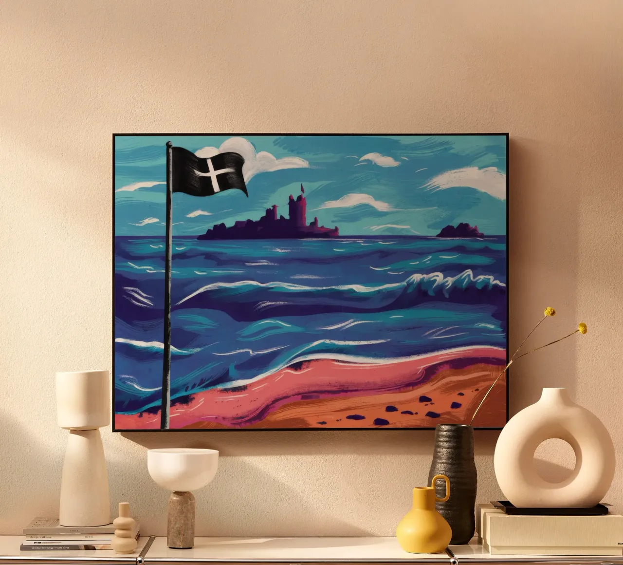 Bandiera nera sulla spiaggia plexiglass da Silk Palette