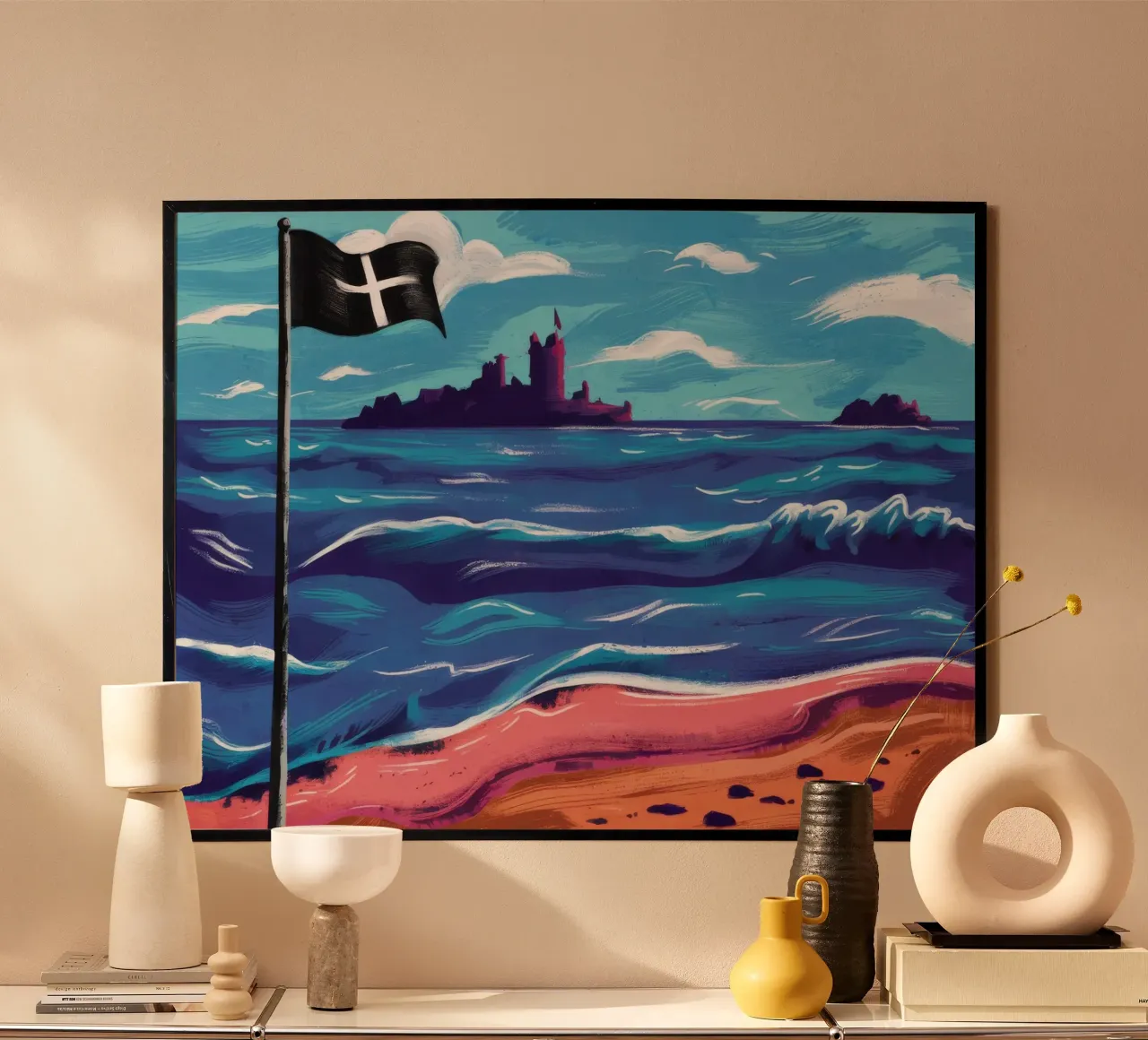 Bandiera nera sulla spiaggia carta hahnemühle da Silk Palette