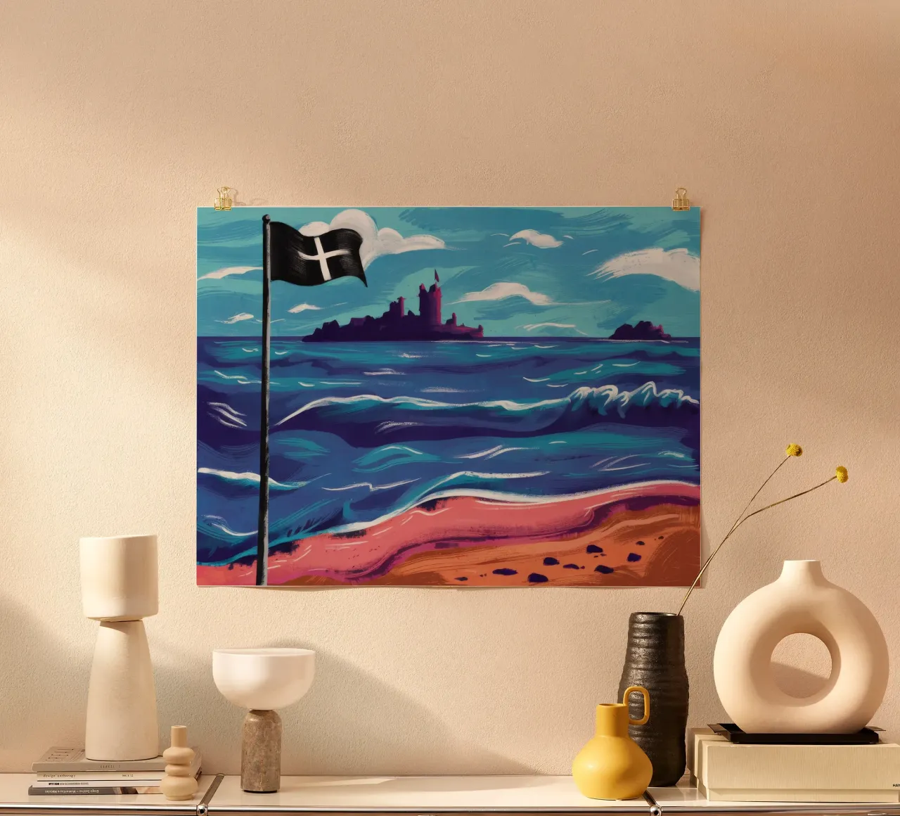 Bandiera nera sulla spiaggia carta hahnemühle da Silk Palette