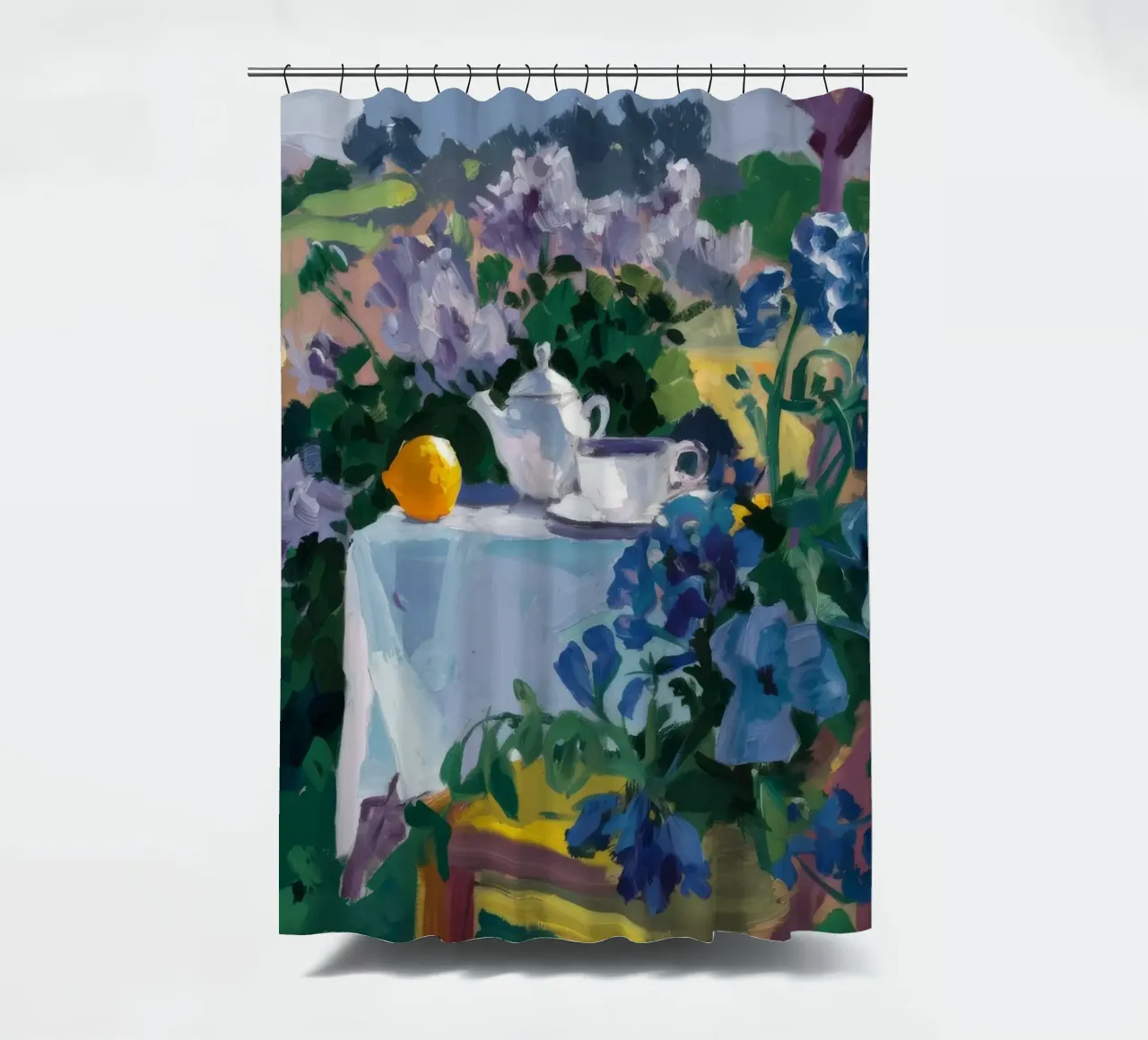 Iris Garden Serenity shower curtain by Radiance Landscape
