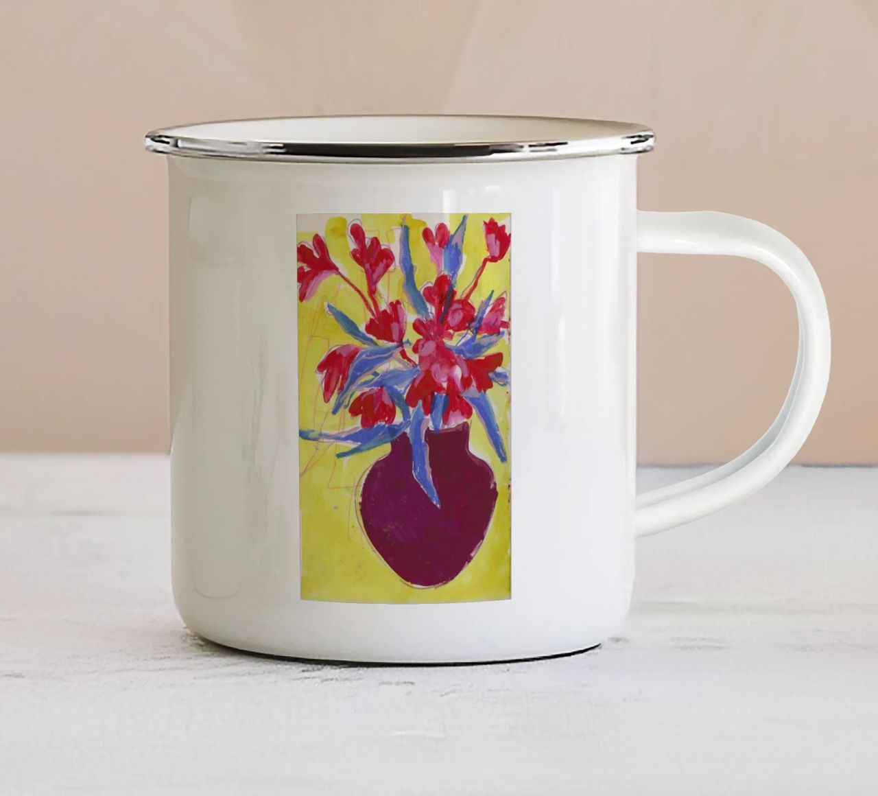 First Half Yellow Sketchbook Page tazza in smalto da Sonia Brittain