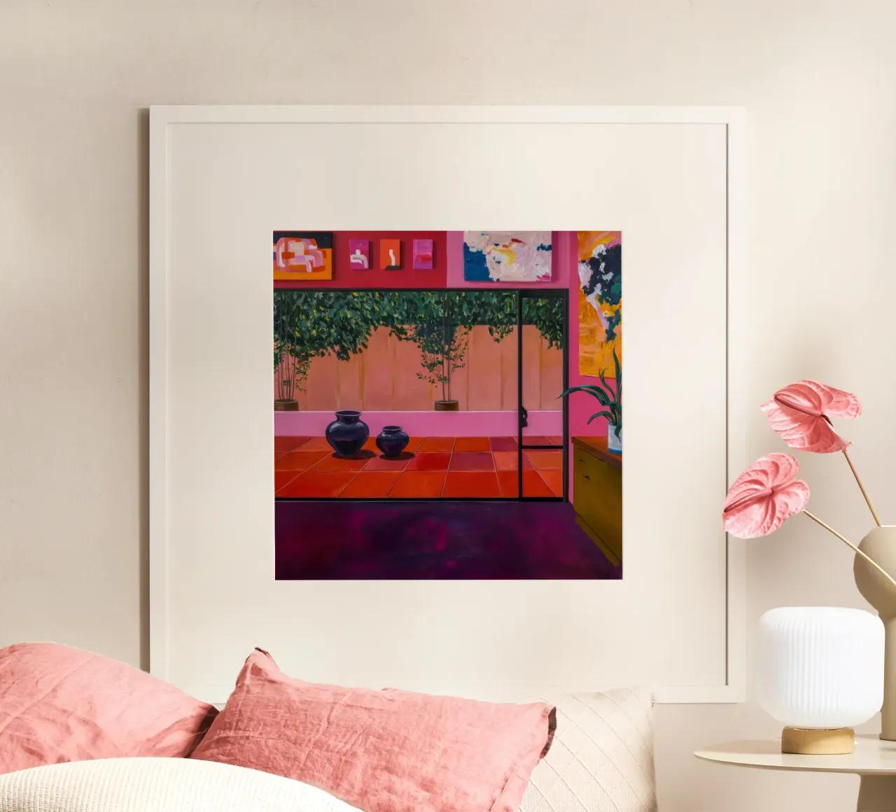 Portale Patio Cremisi poster con telaio in legno da Opal Strokes