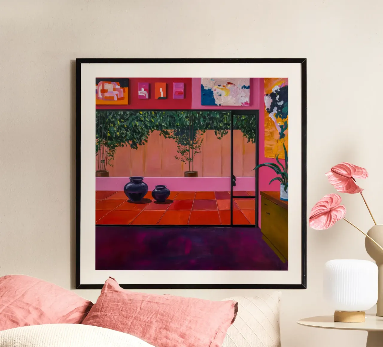 Portale Patio Cremisi poster con telaio in legno da Opal Strokes