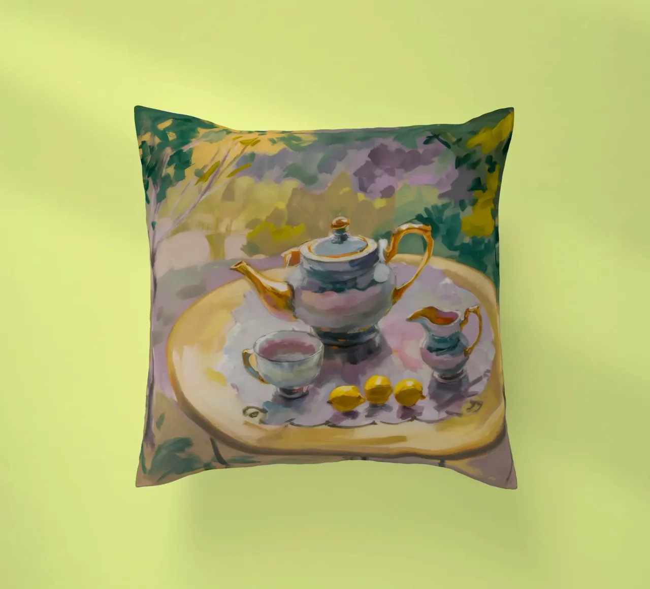 Gilded Tea Repast decorative cushion by Radiance Landscape