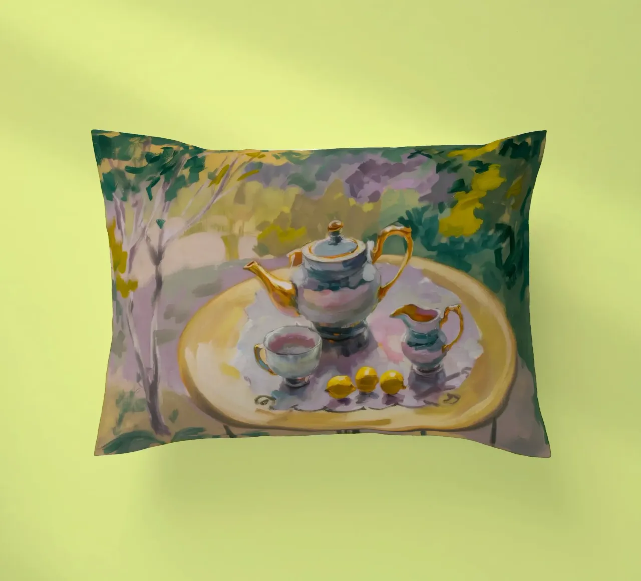 Gilded Tea Repast decorative cushion by Radiance Landscape