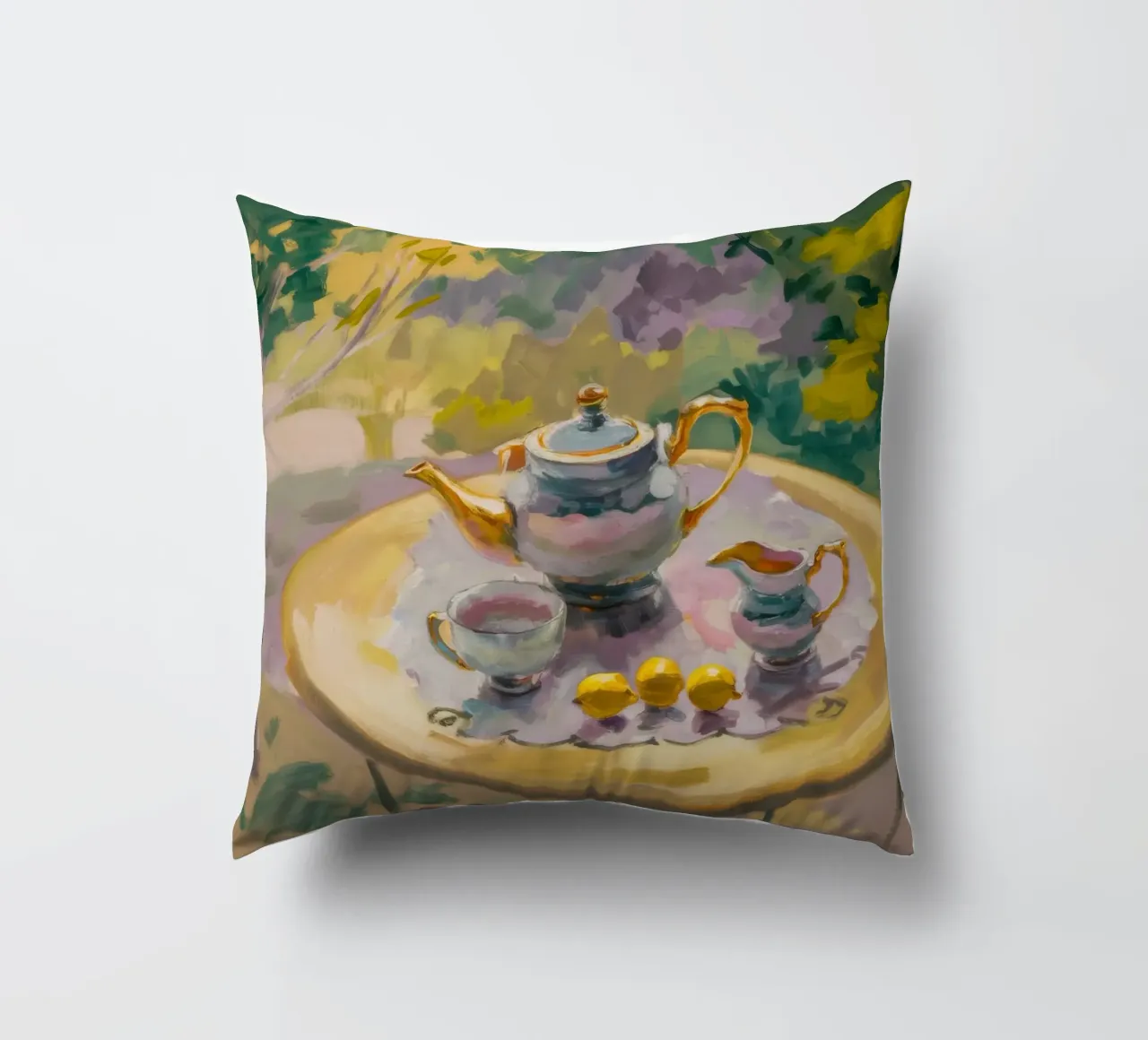 Gilded Tea Repast decorative cushion by Radiance Landscape