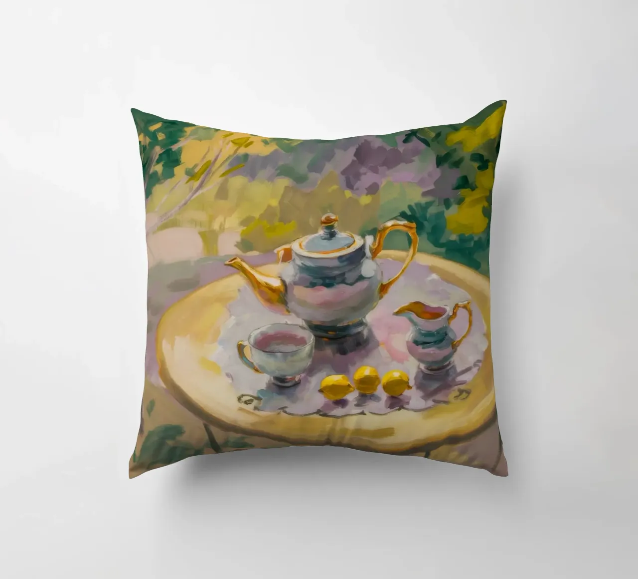 Gilded Tea Repast decorative cushion by Radiance Landscape