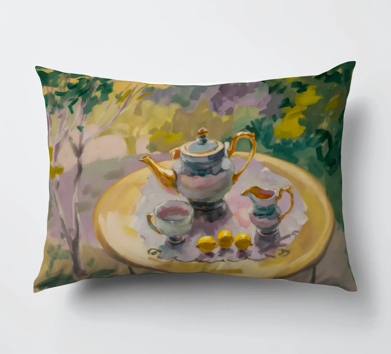 Gilded Tea Repast decorative cushion by Radiance Landscape