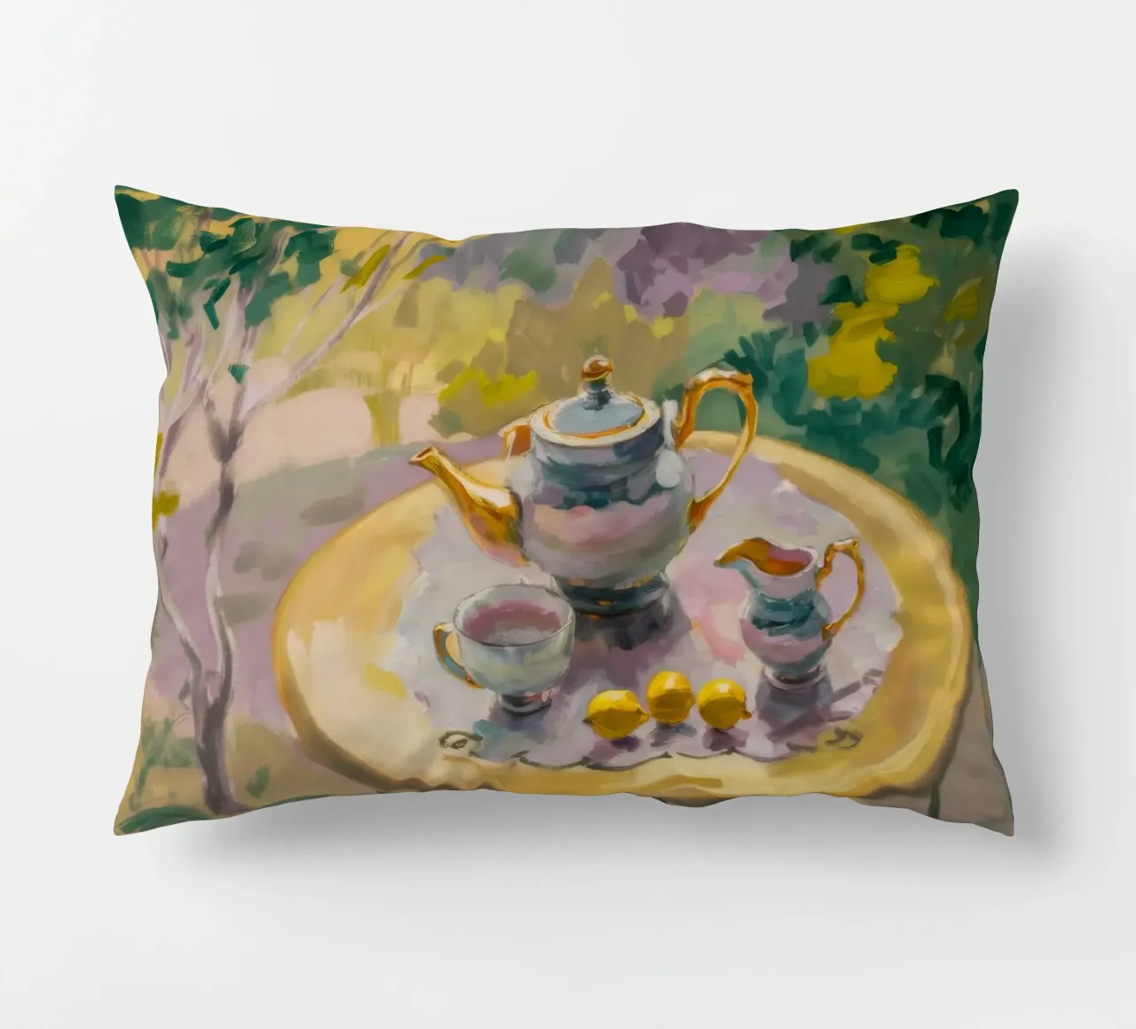 Gilded Tea Repast decorative cushion by Radiance Landscape