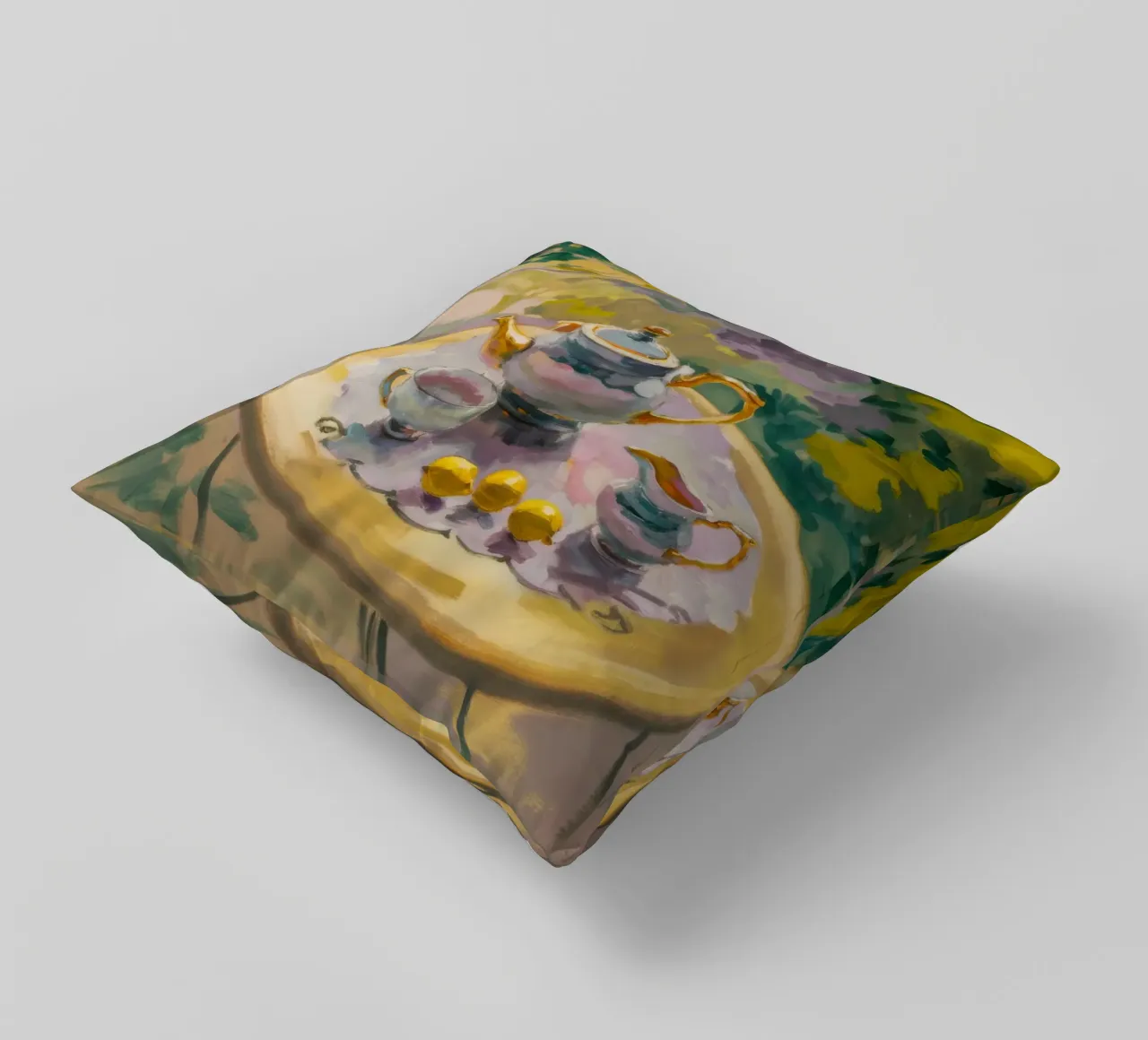 Gilded Tea Repast decorative cushion by Radiance Landscape