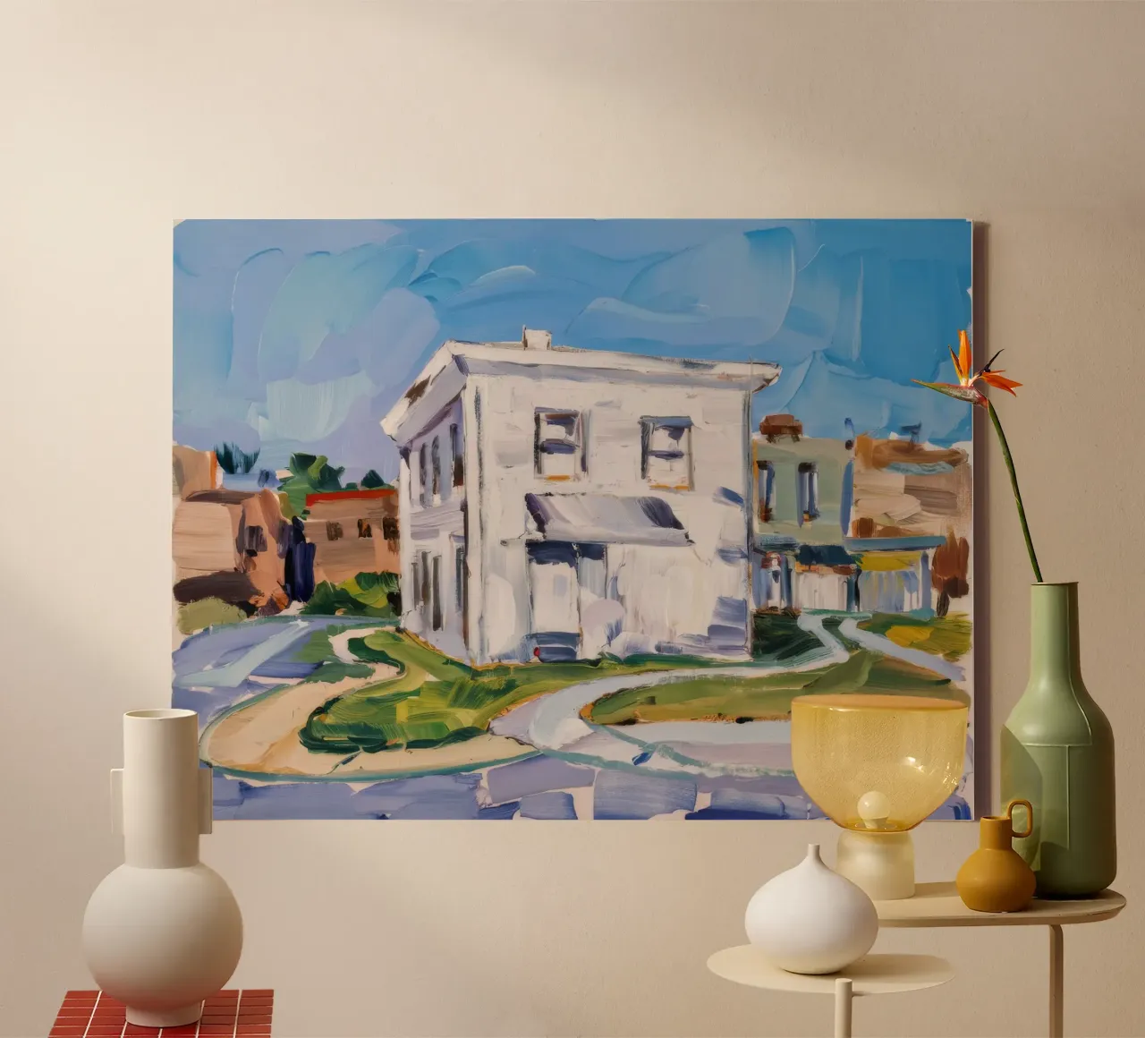 Wit Gebouw Kruispunt canvas met Baklijst van Silk Palette