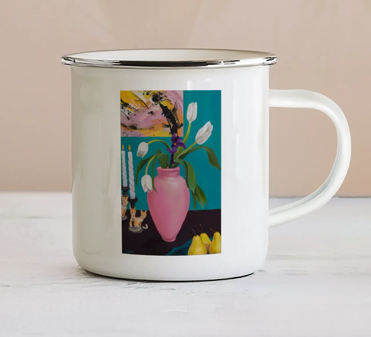 Cerise Tulip Glow tazza in smalto da Opal Strokes