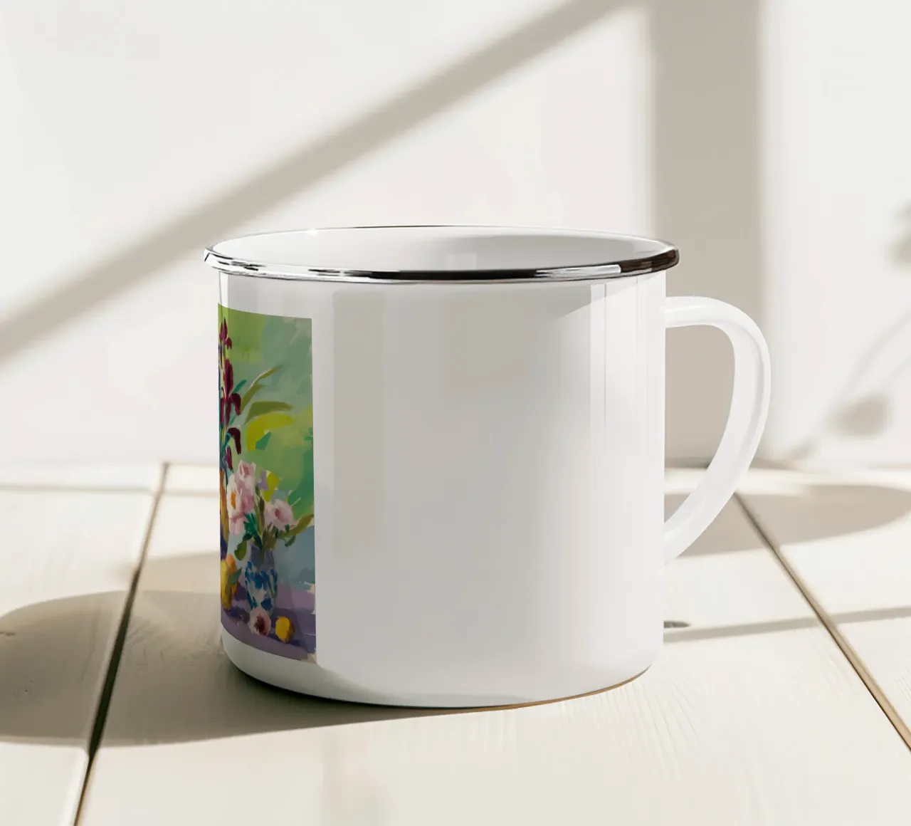 Medley di fiori cremisi tazza in smalto da Radiance Landscape