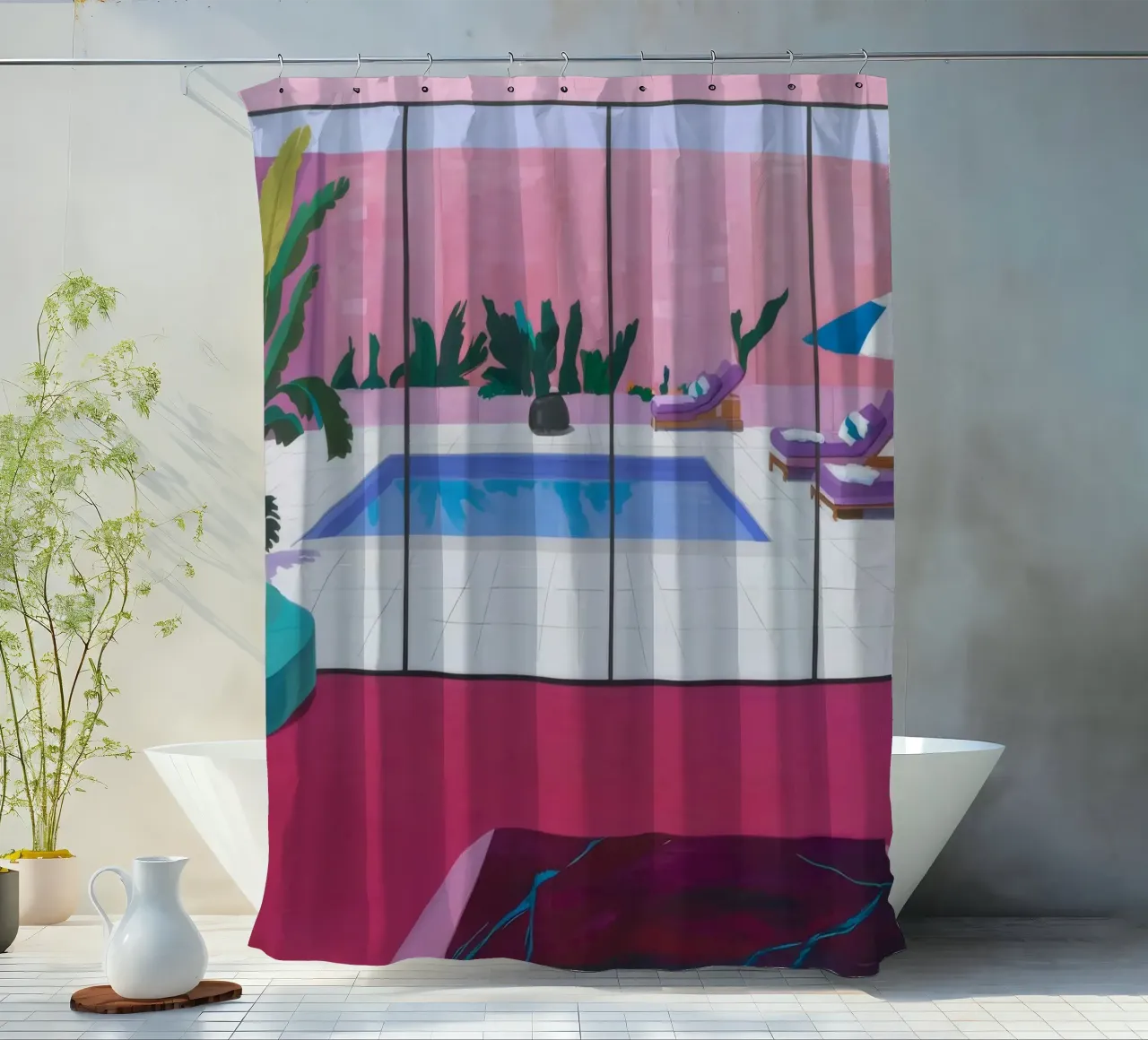 Azure Poolside Glückseligkeit Duschvorhang von Opal Strokes