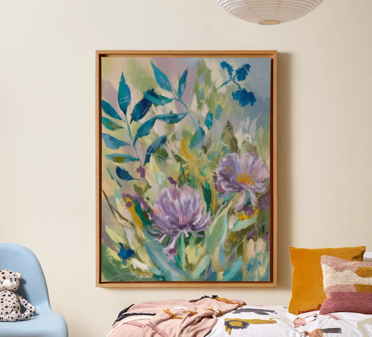 Grüne Blumensinfonie Leinwand mit Schattenfugenrahmen von Dream Spectrum
