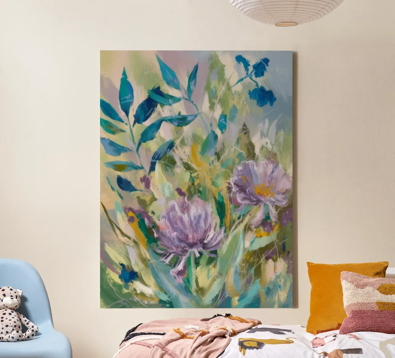 Grüne Blumensinfonie Leinwand mit Schattenfugenrahmen von Dream Spectrum