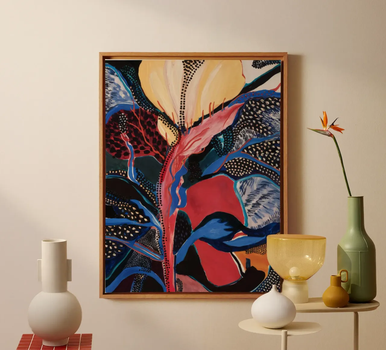 Chromatic Jungle Dot canvas with Floater frame by Vivid Reverie