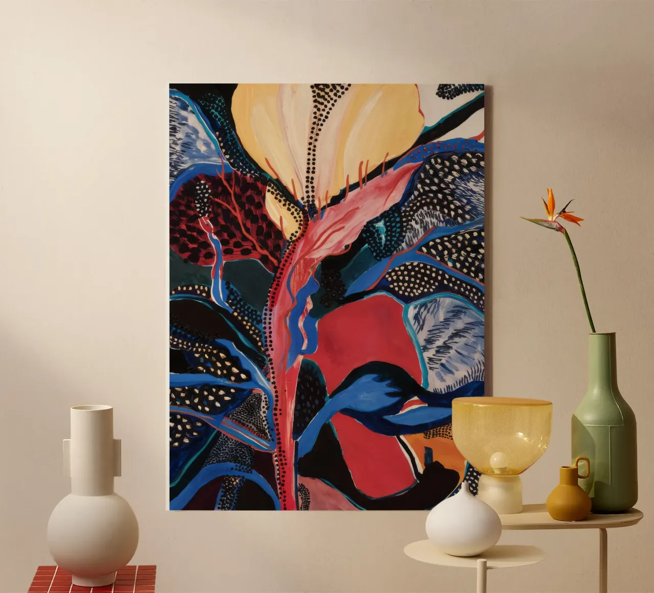 Chromatic Jungle Dot canvas with Floater frame by Vivid Reverie