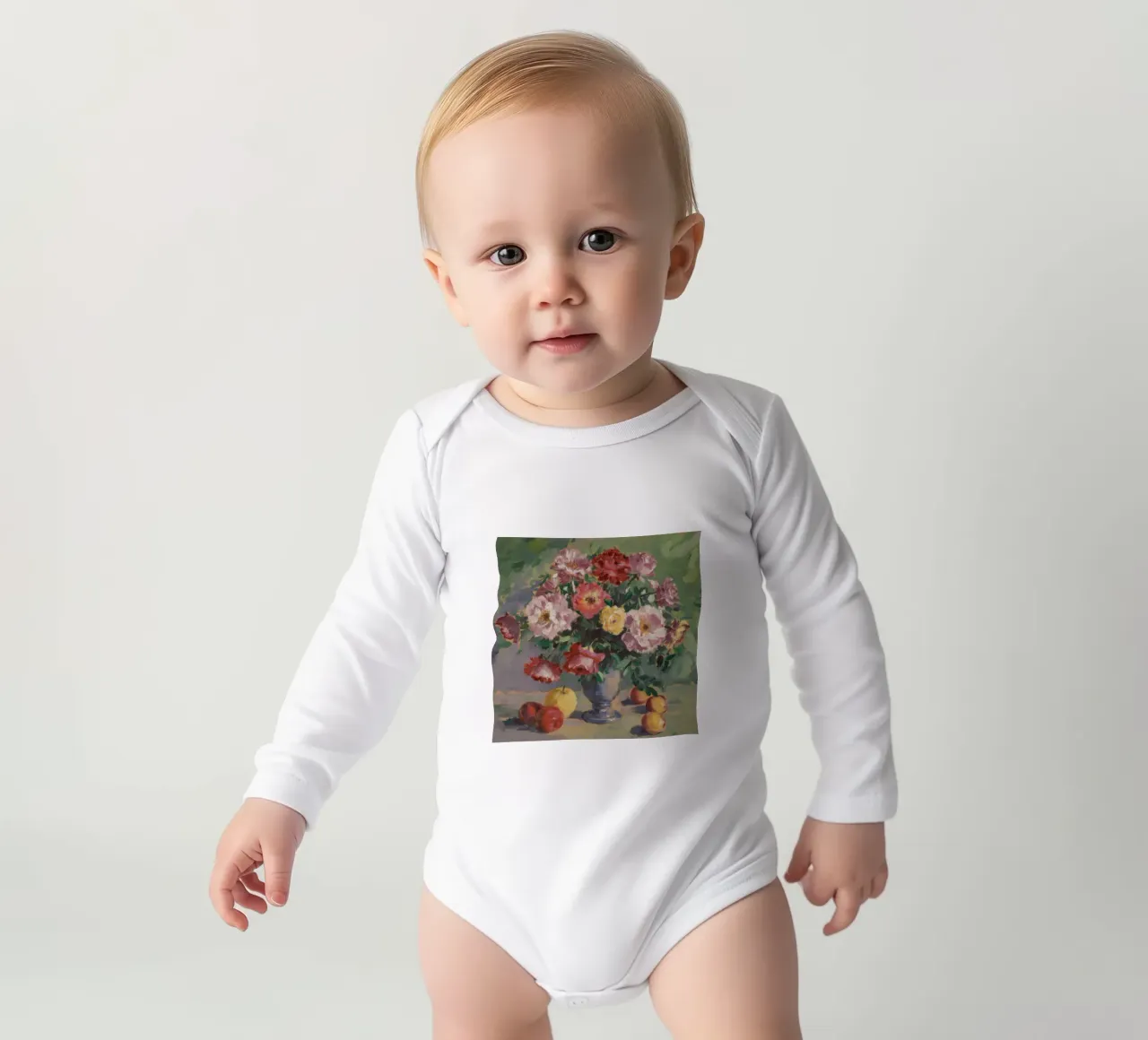 Rose Apple Duet long-sleeve baby romper by Celestial Harmony