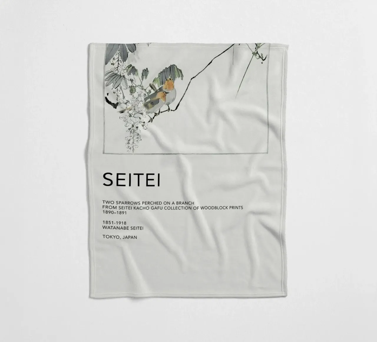 Seitei - Two Sparrows Perched on a Branch coperta in pile da Vintage by JUNIQE