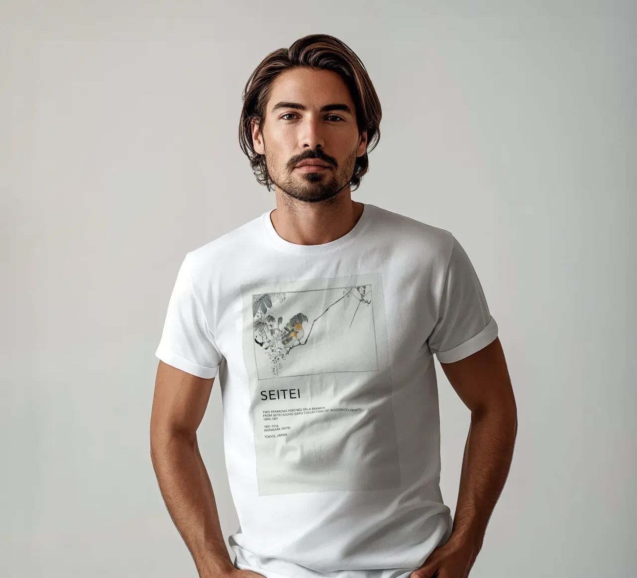 Seitei - Two Sparrows Perched on a Branch t-shirt da Vintage by JUNIQE