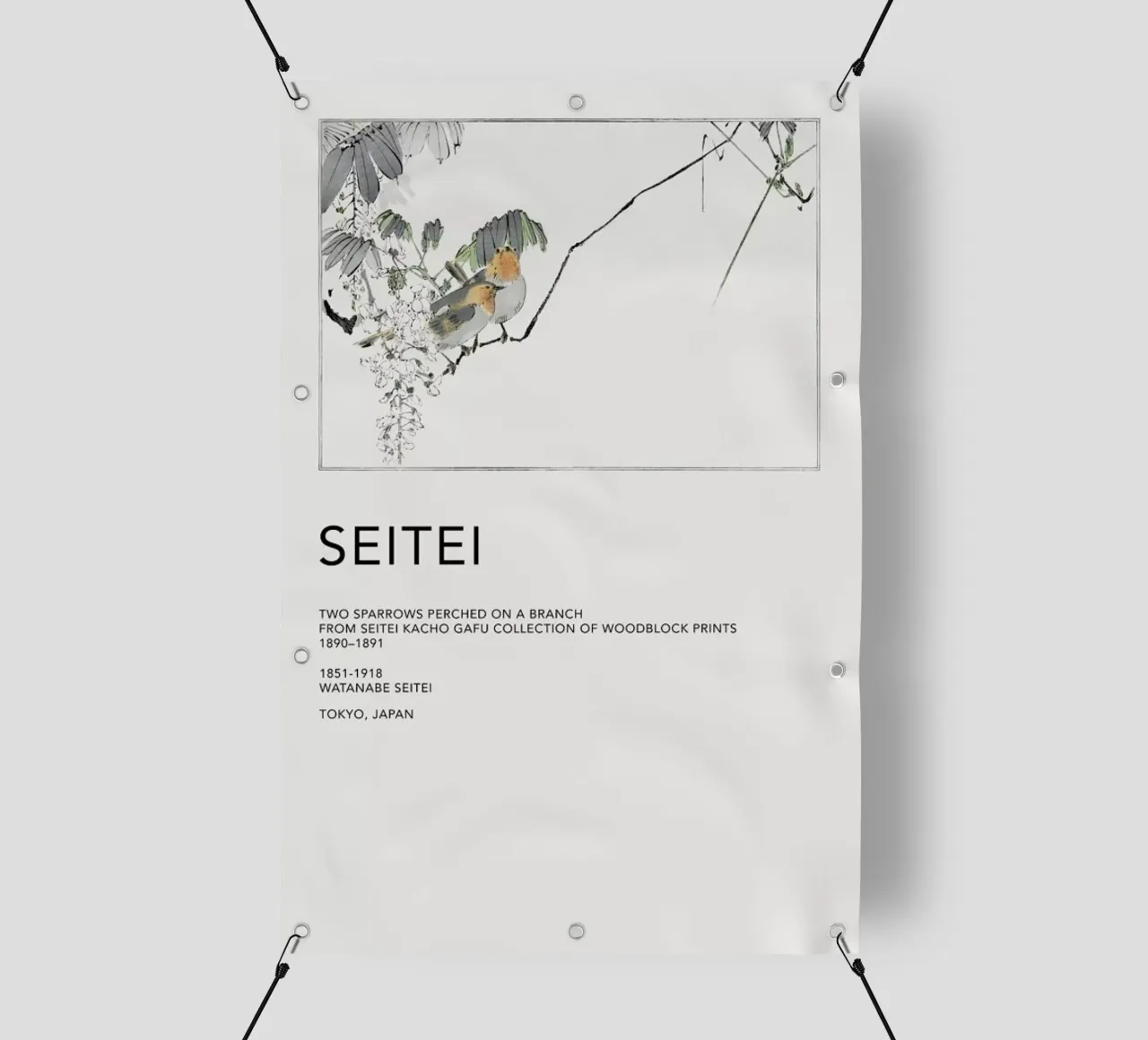 Seitei - Two Sparrows Perched on a Branch telo in pvc da Vintage by JUNIQE