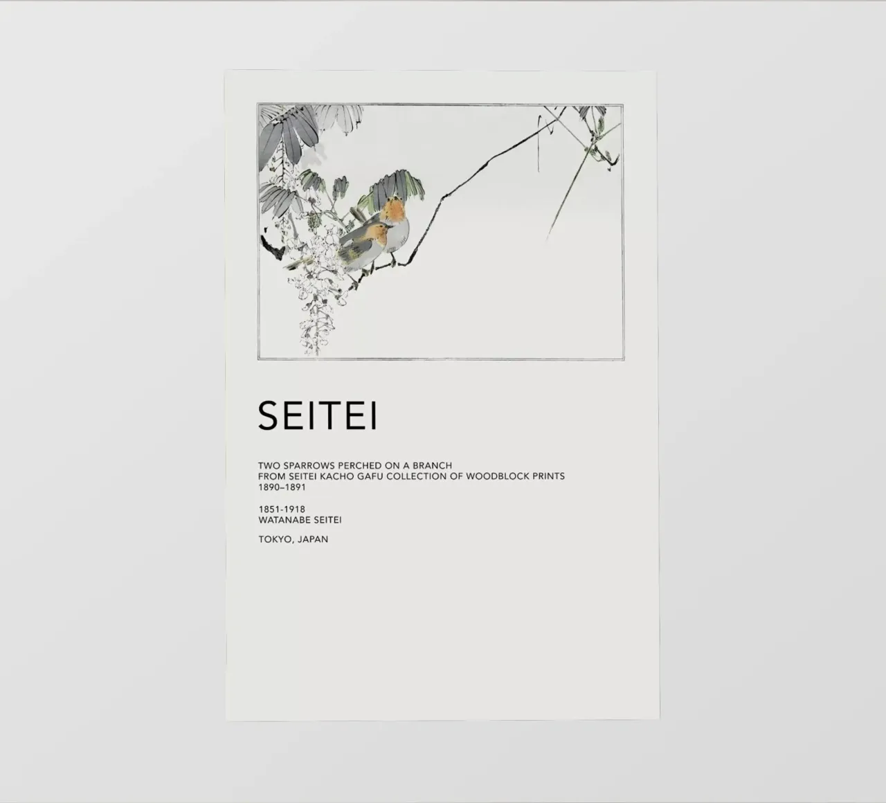 Seitei - Two Sparrows Perched on a Branch telo in pvc da Vintage by JUNIQE