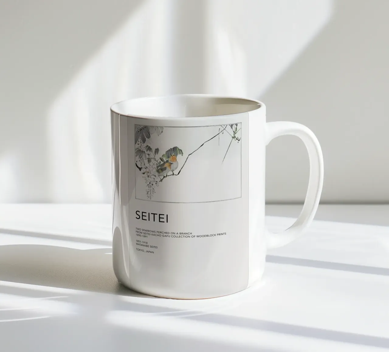 Seitei - Two Sparrows Perched on a Branch tazza in ceramica da Vintage by JUNIQE
