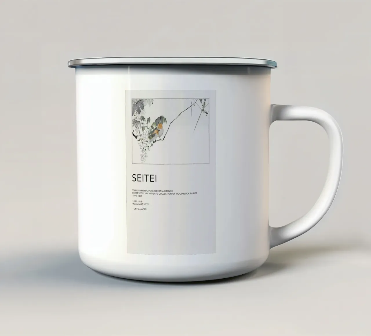 Seitei - Two Sparrows Perched on a Branch tazza in smalto da Vintage by JUNIQE