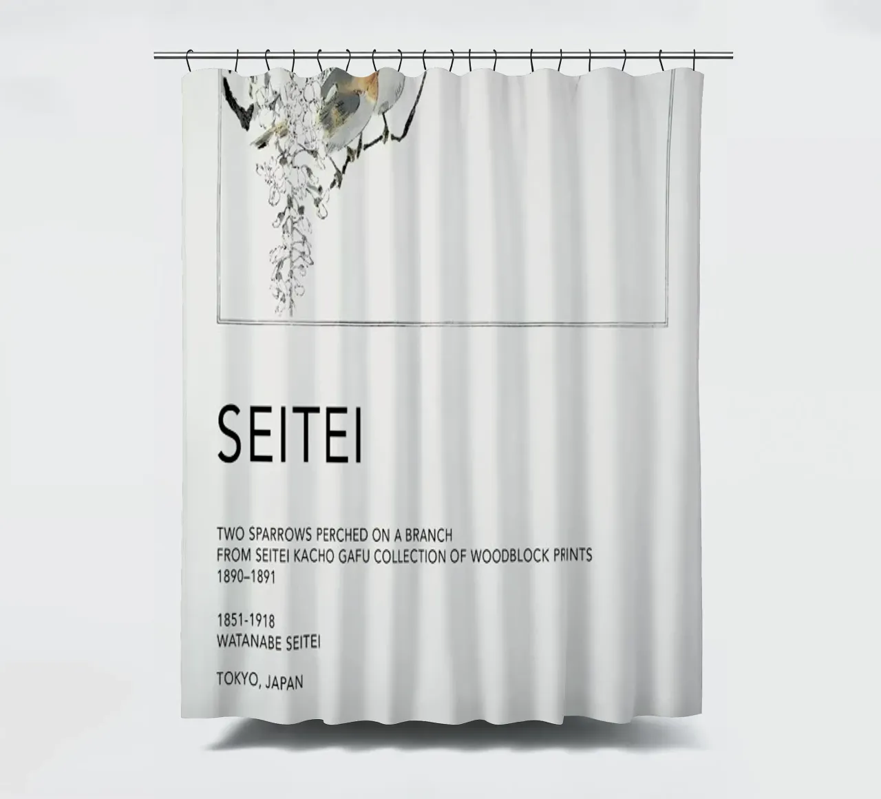 Seitei - Two Sparrows Perched on a Branch tenda da doccia da Vintage by JUNIQE