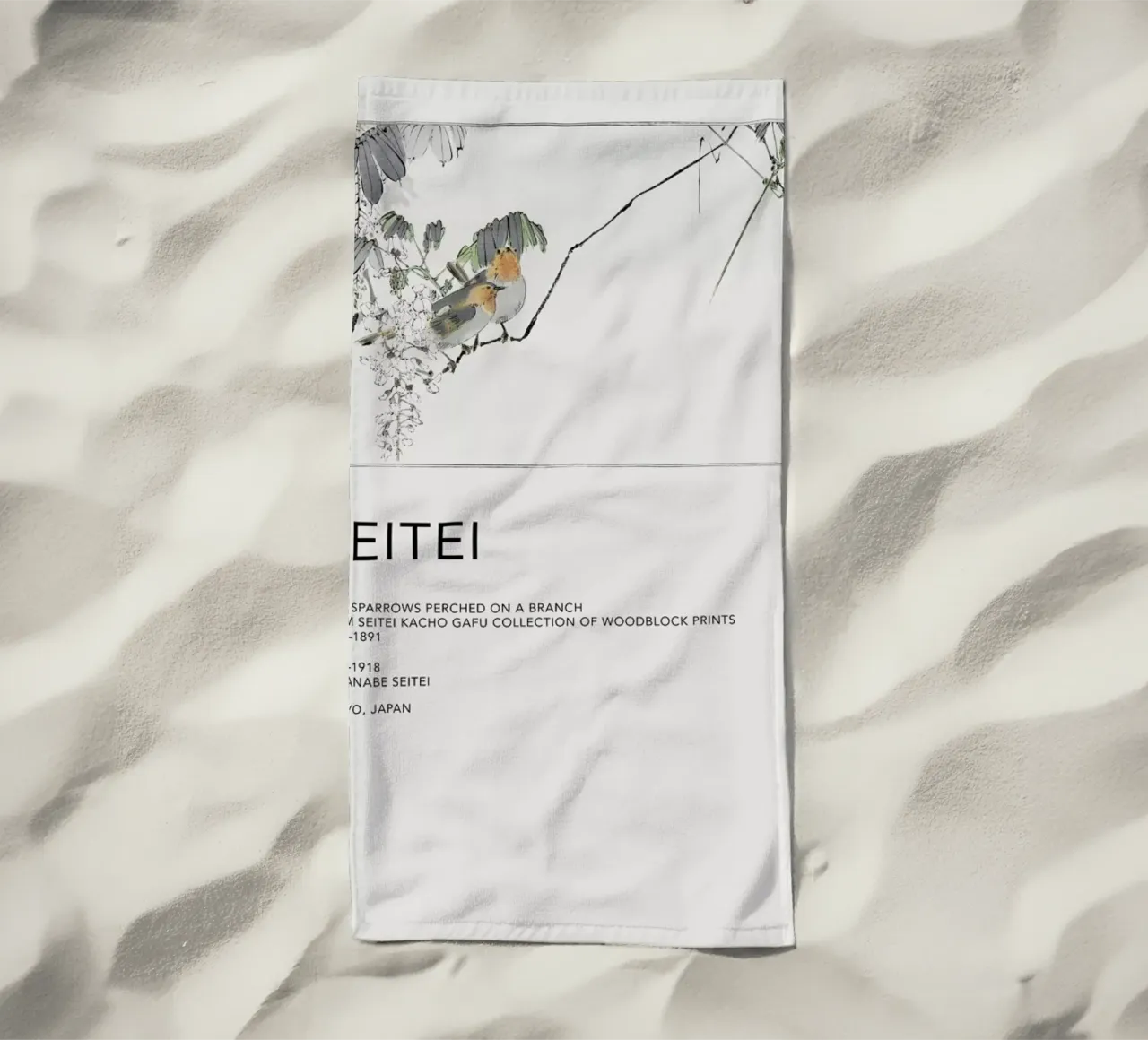 Seitei - Two Sparrows Perched on a Branch telo mare da Vintage by JUNIQE