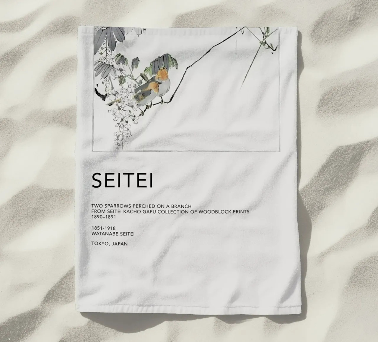 Seitei - Two Sparrows Perched on a Branch telo mare da Vintage by JUNIQE