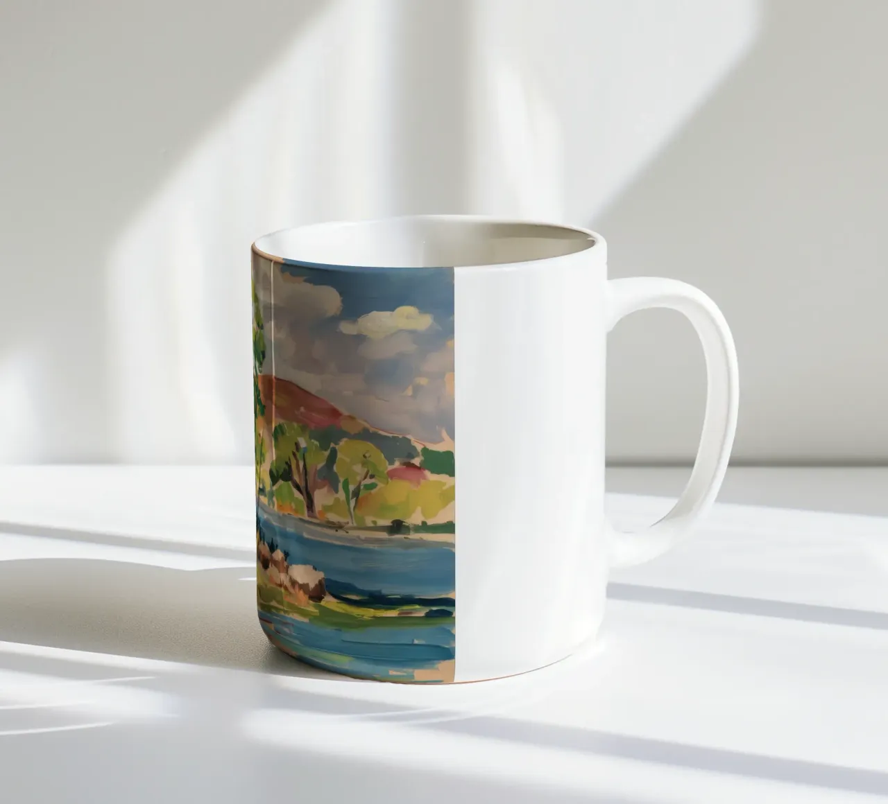Valle del fiume illuminata dal sole tazza in ceramica da Celestial Harmony