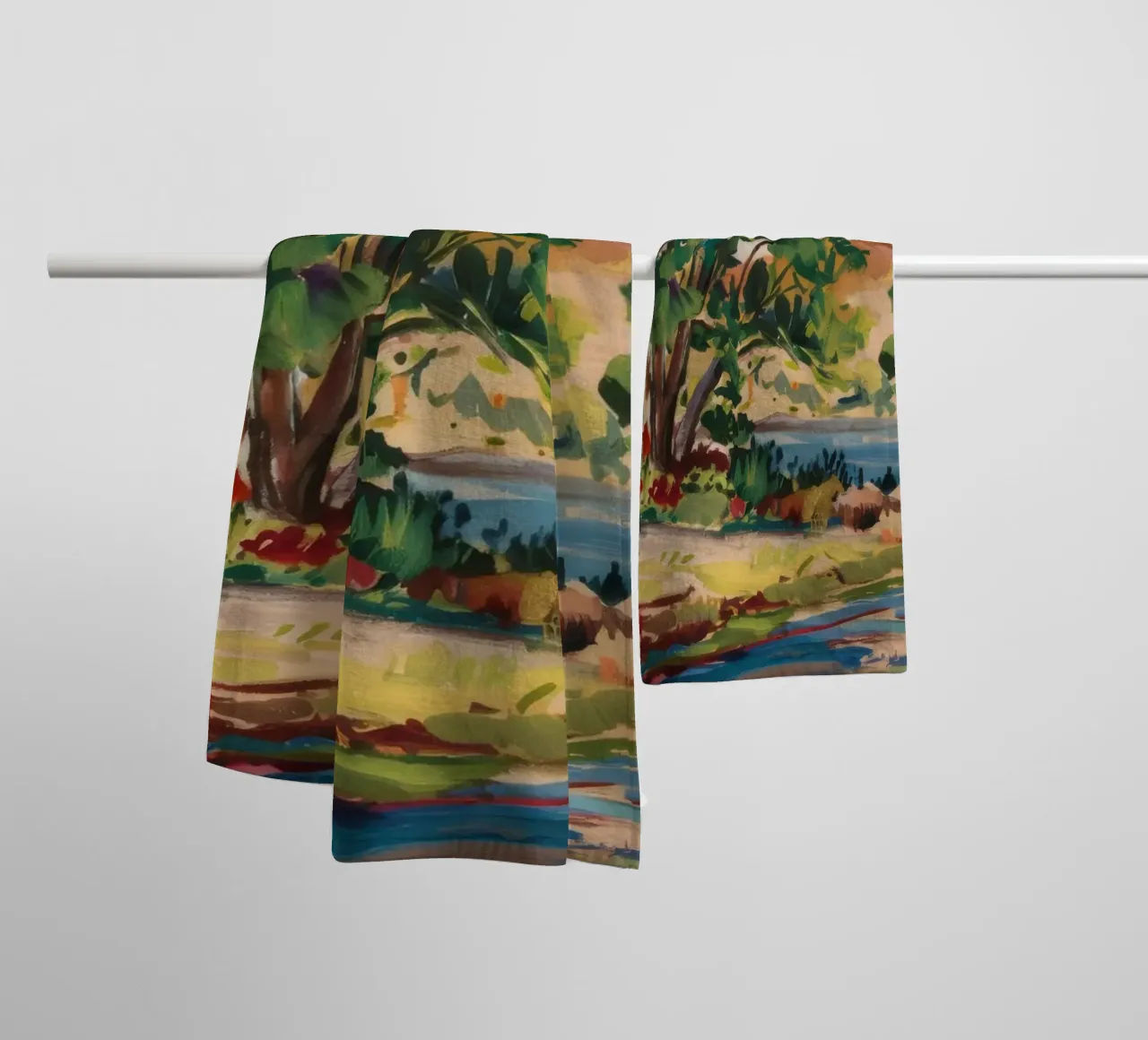Valle del fiume illuminata dal sole asciugamano da bagno da Celestial Harmony