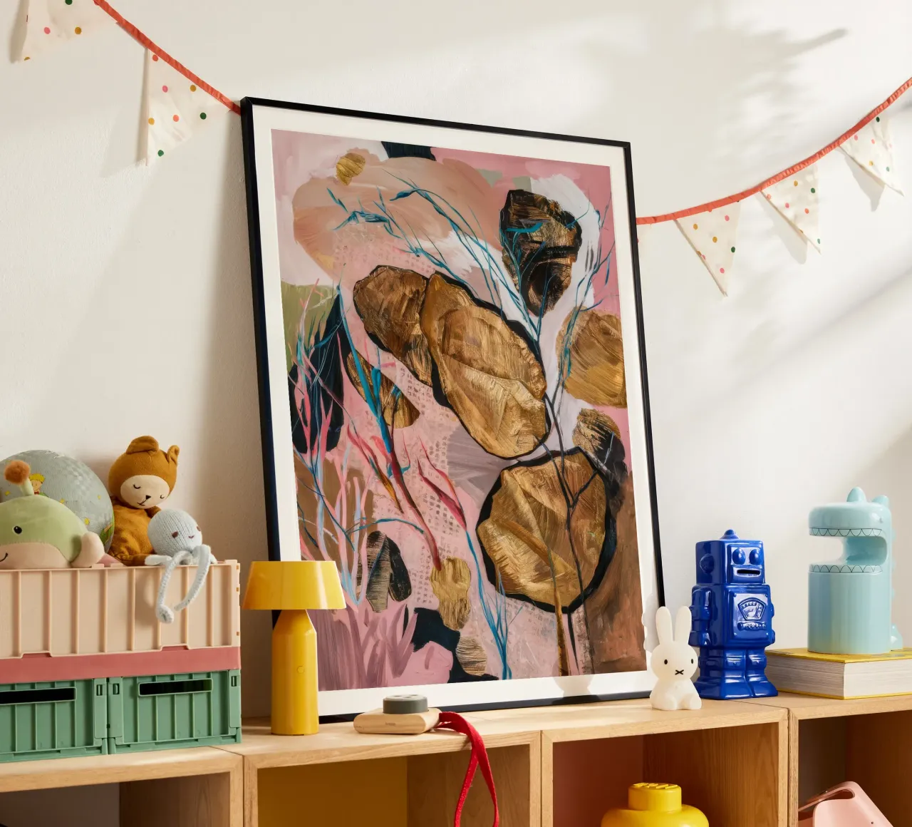 Schizzo di foglie di terracotta poster con telaio in alluminio da Vivid Reverie