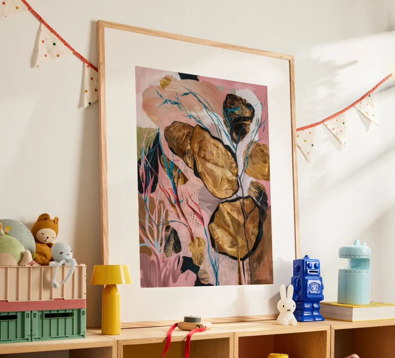 Schizzo di foglie di terracotta poster con telaio in alluminio da Vivid Reverie