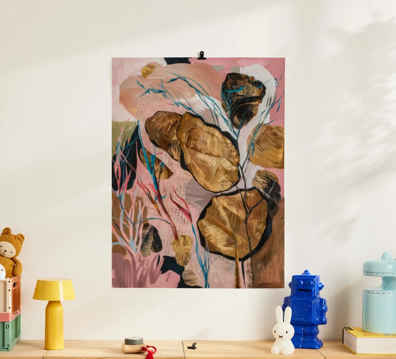 Schizzo di foglie di terracotta poster con telaio in alluminio da Vivid Reverie