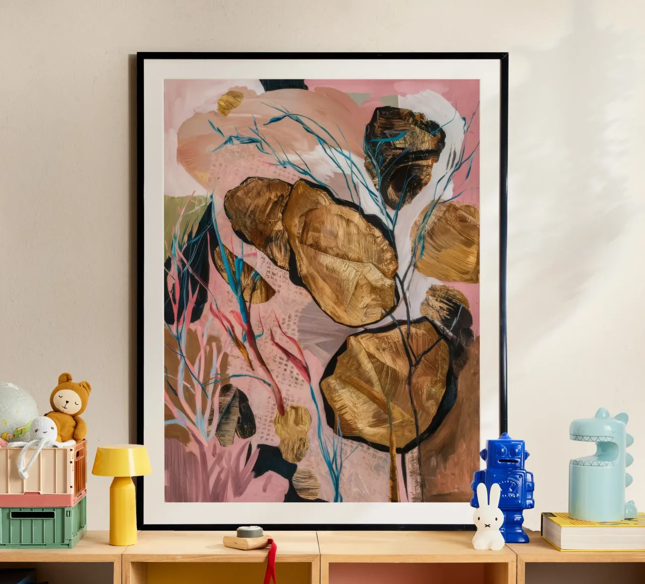Schizzo di foglie di terracotta poster con telaio in alluminio da Vivid Reverie