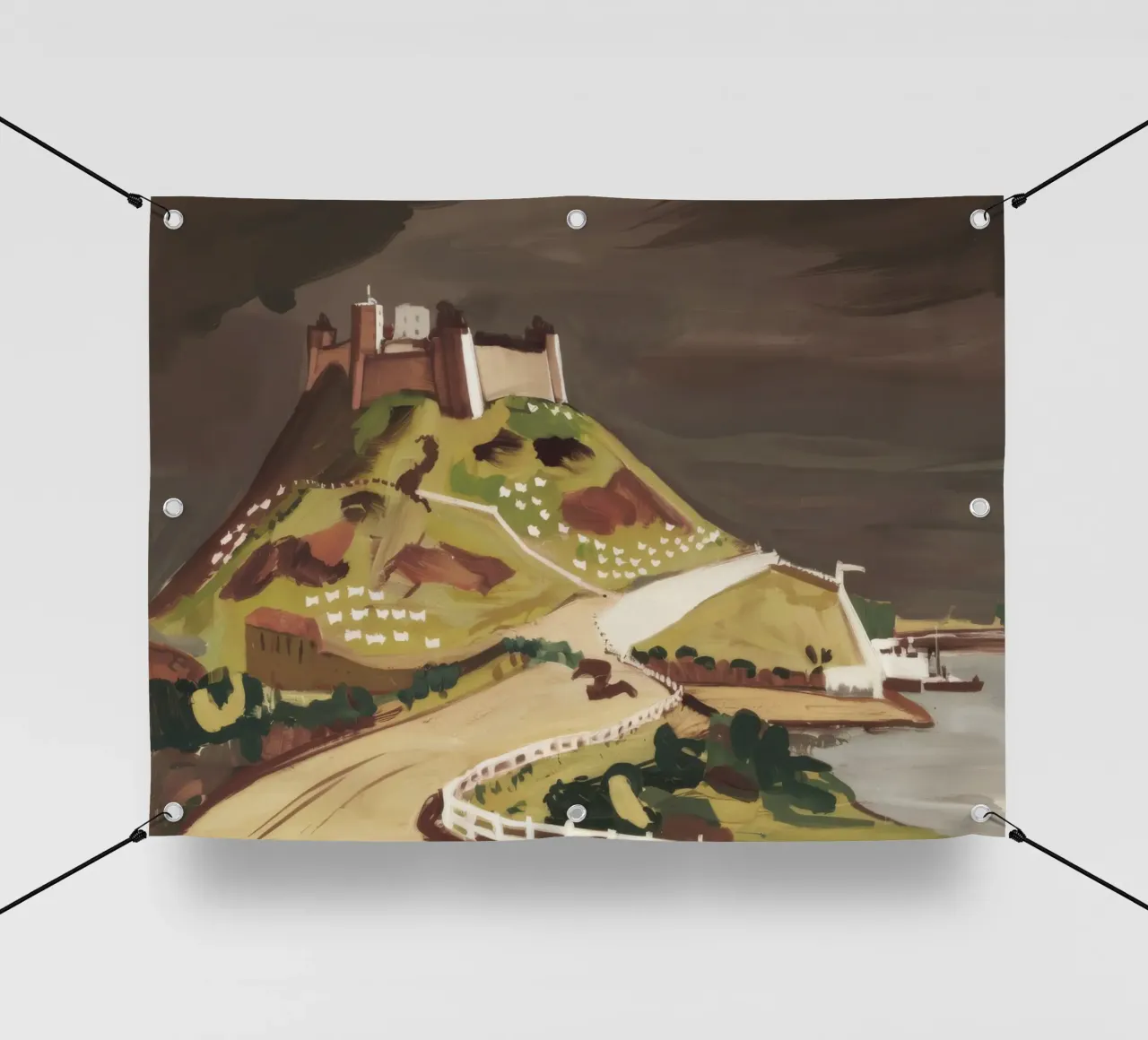 Vista sul castello in cima alla collina telo in pvc da Silk Palette