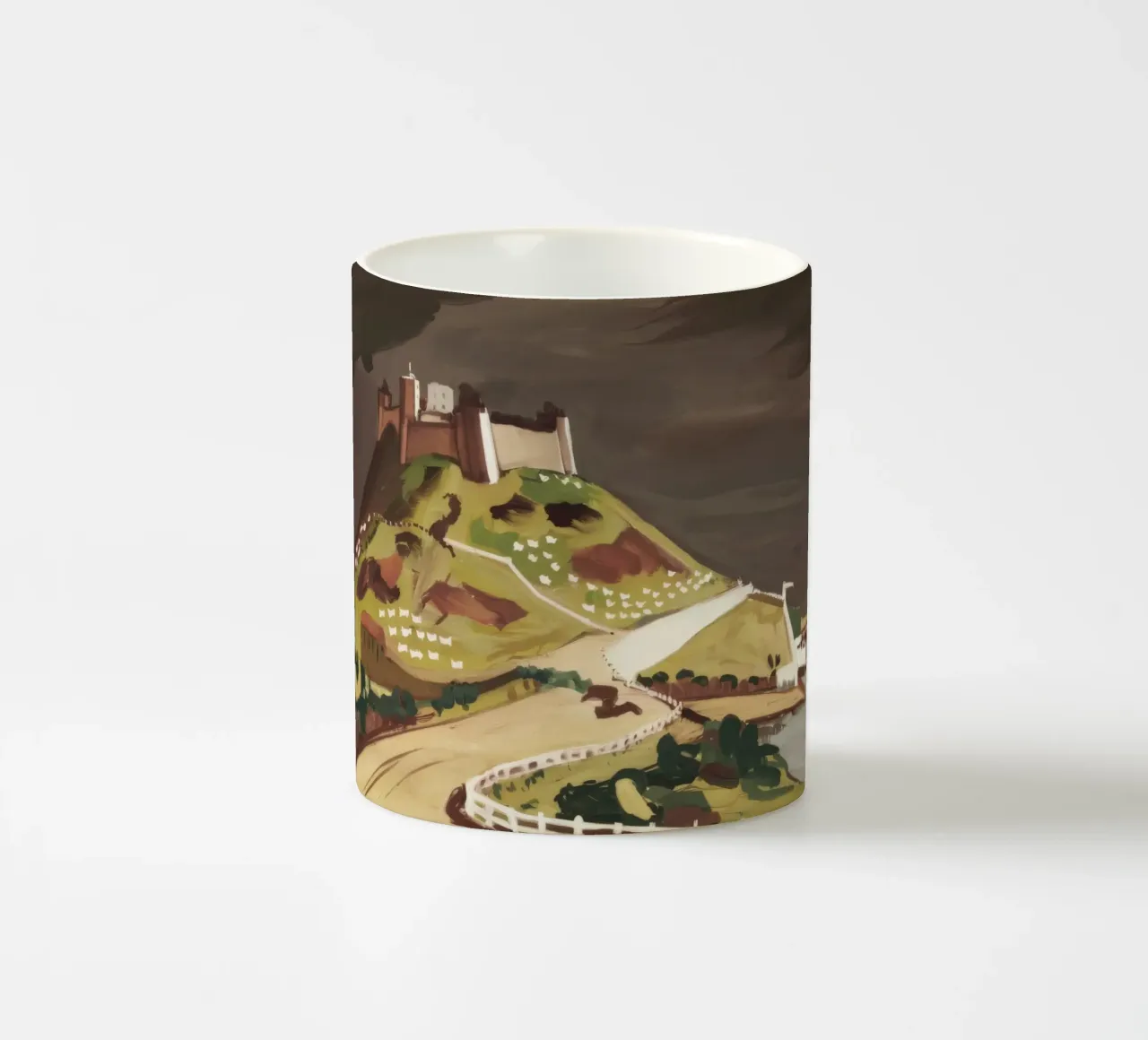 Vista sul castello in cima alla collina tazza in ceramica da Silk Palette