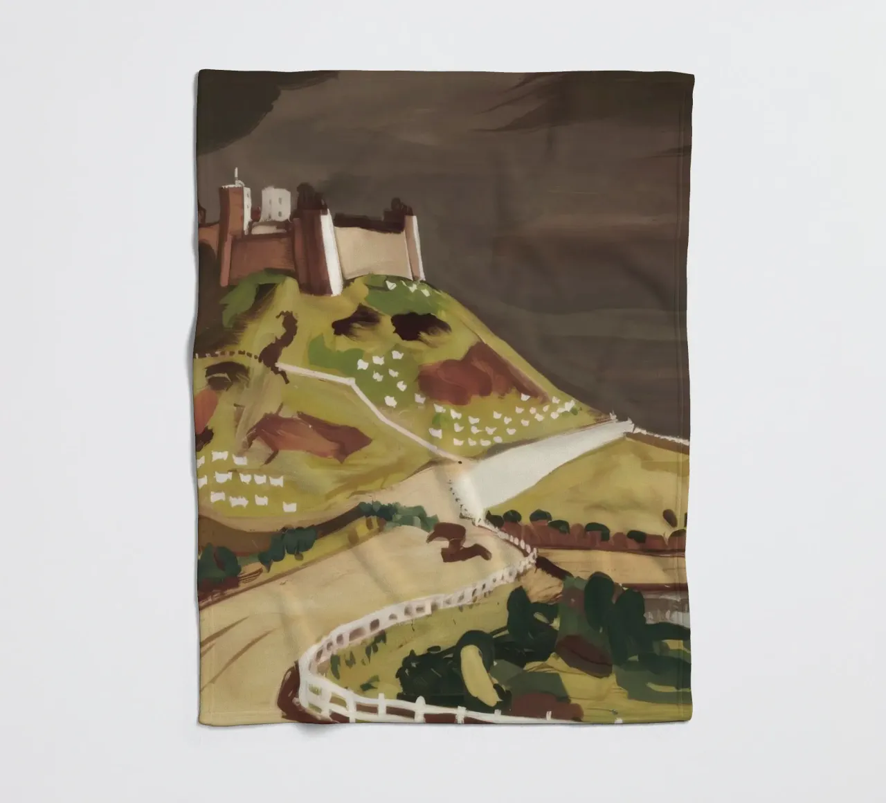 Vista sul castello in cima alla collina coperta in pile da Silk Palette