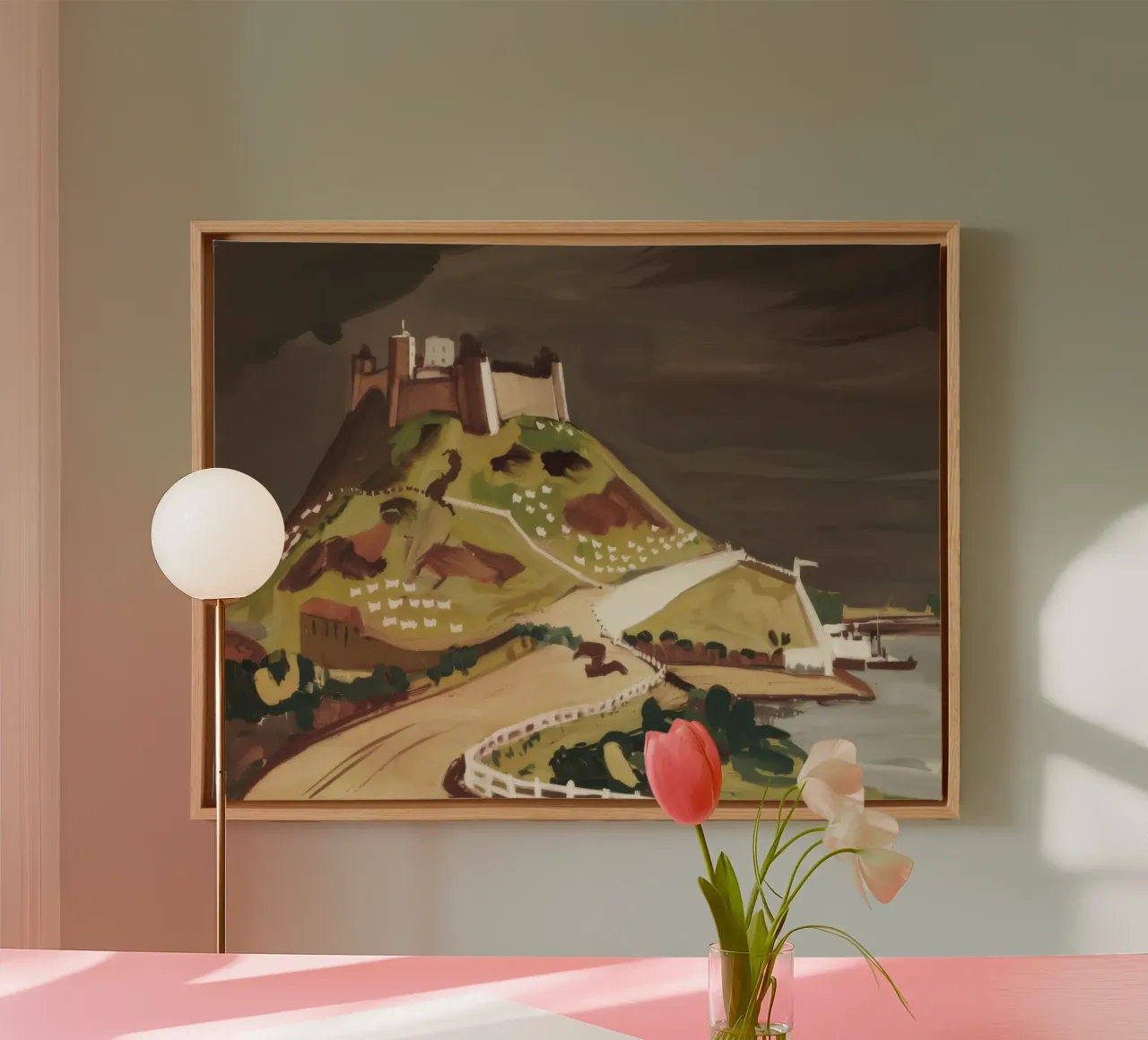 Kasteelzicht Hilltop canvas met Baklijst van Silk Palette