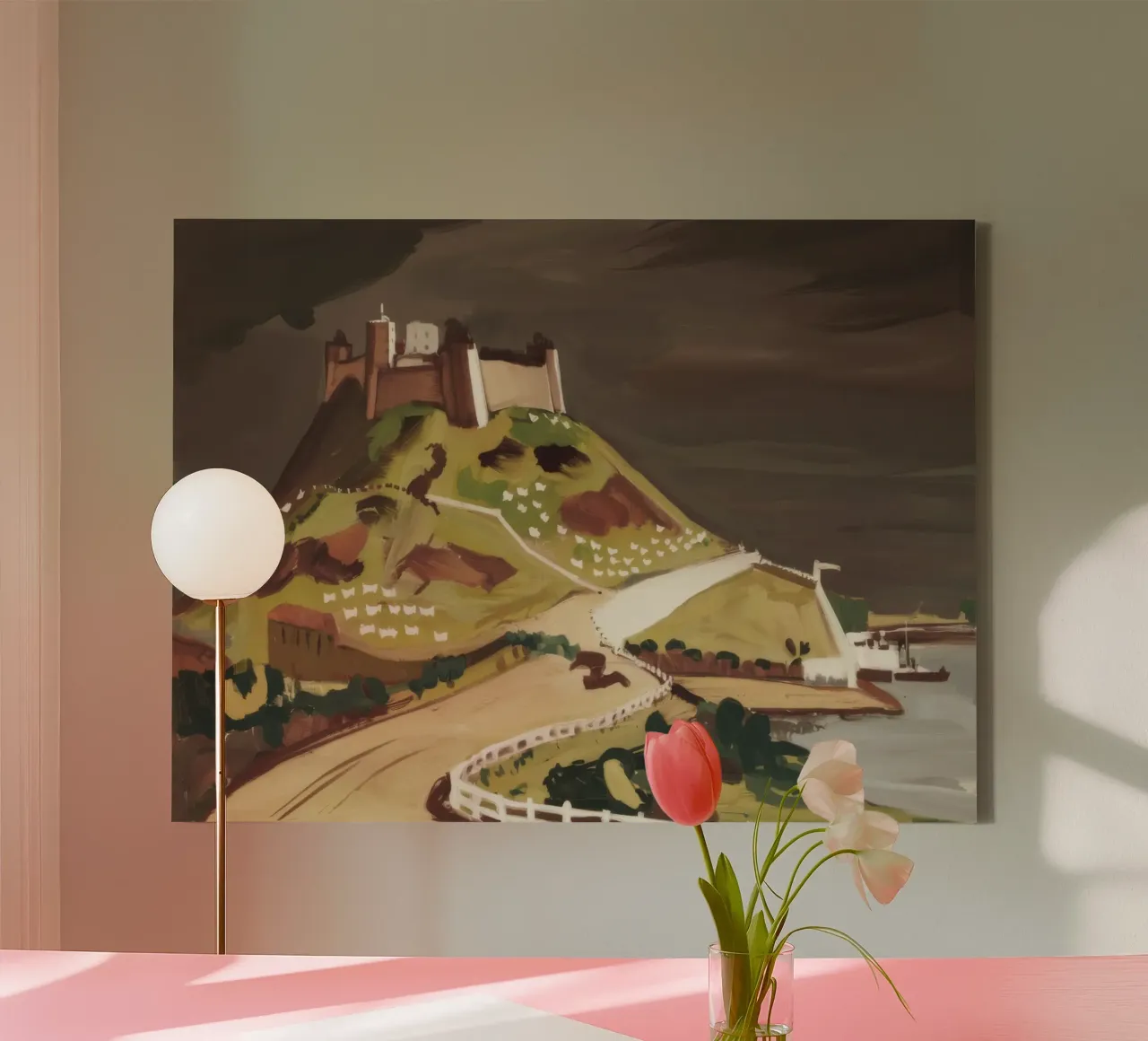 Kasteelzicht Hilltop canvas met Baklijst van Silk Palette