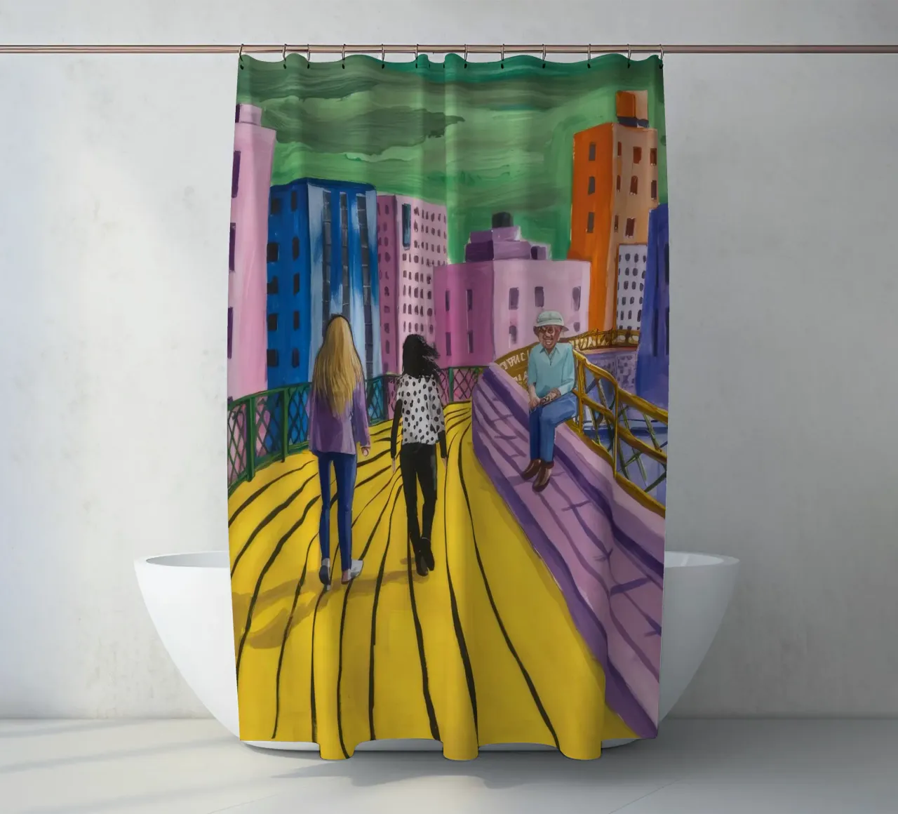 Viaggio dei camminatori sul ponte tenda da doccia da Silk Palette