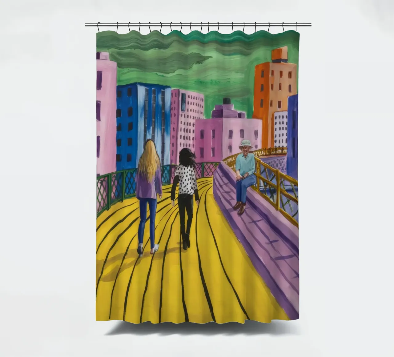 Viaggio dei camminatori sul ponte tenda da doccia da Silk Palette